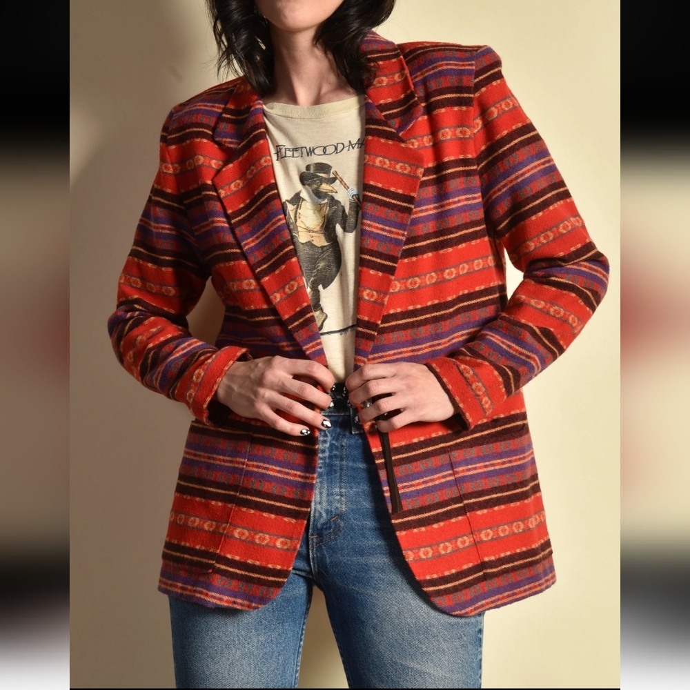 Vintage 80’s Morning Glory Western Aztec Wool Blend Jacket Size L Made In USA
